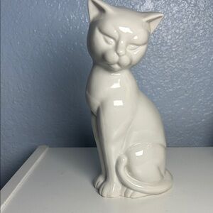 Elegant White Ceramic Cat Figurine.